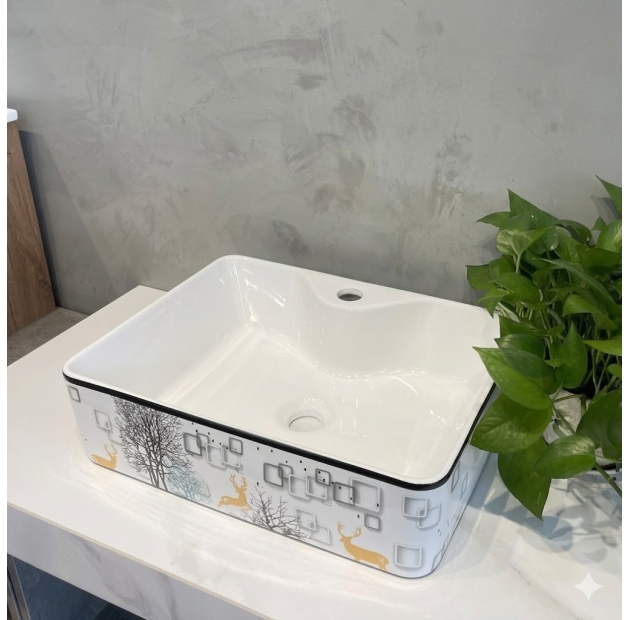 Lavabo Đặt Bàn Chữ Nhật Họa Tiết Hươu Vàng LUSENTER (LB27)