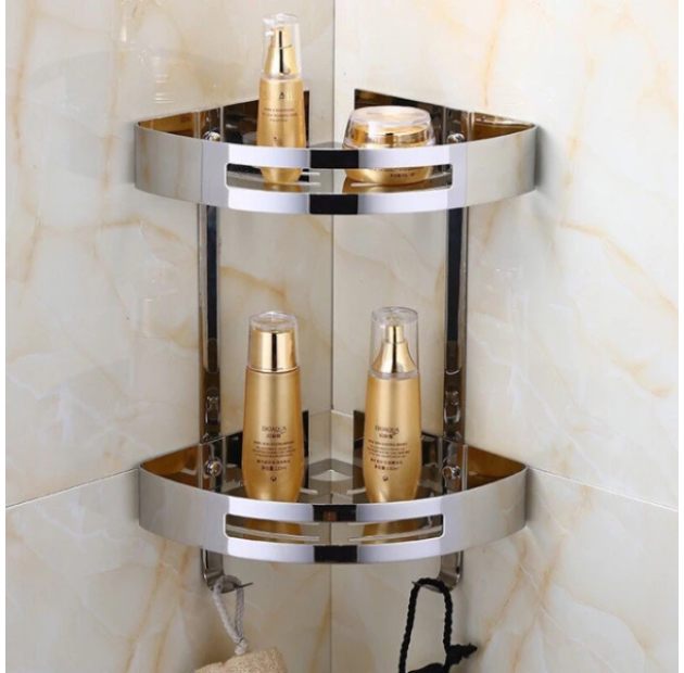 Kệ Góc Treo Tường Inox 2 Tầng Lỗ (KG05)